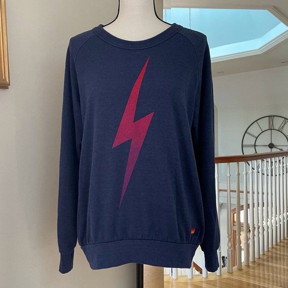 NWOT Aviator Nation Bolt Fade Sweatshirt Navy Pullover Hot Pink Lightning Strike - Picture 4 of 12